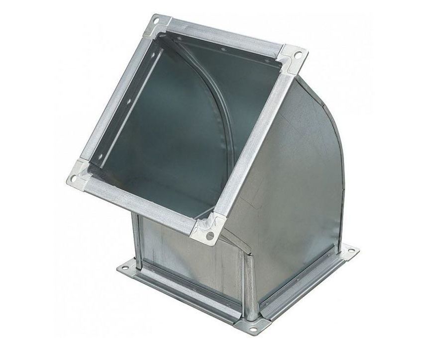 Отвод 45 прямоугольный 400х400 мм. на шине из оцинкованной стали