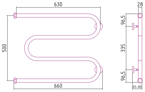 Полотенцесушитель водяной Сунержа М-образный 500x650