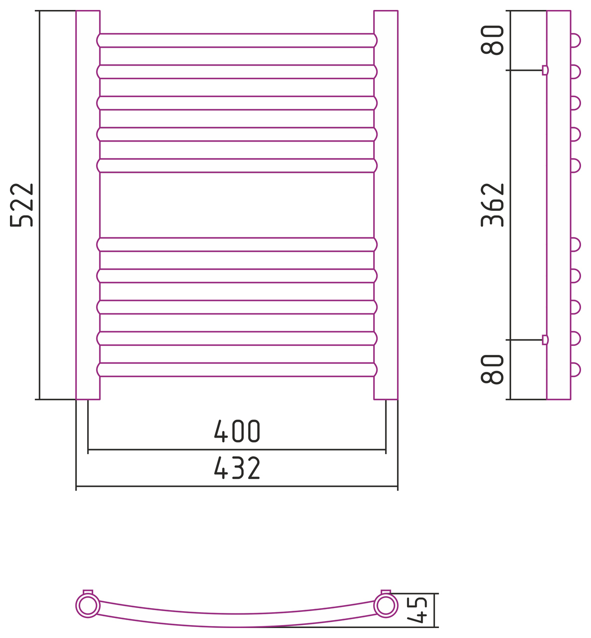 Полотенцесушитель комбинированный Сунержа Богема-ПРОФИ выгнутый 600x400. 00-5101-6040